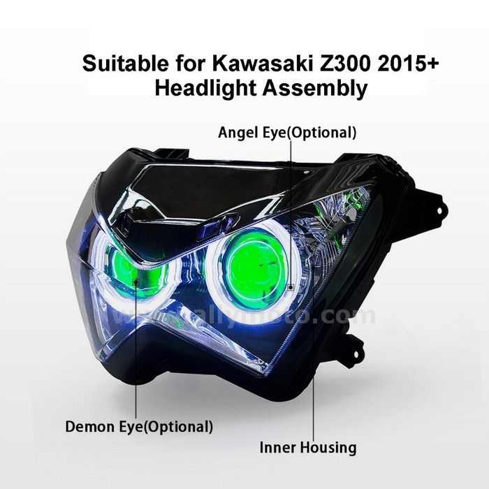 003 Front Headlight Kawasaki Z300 2015-2016 Z250 2013-2015 Hid Frontlamp Angel Halos Demon Eye-2